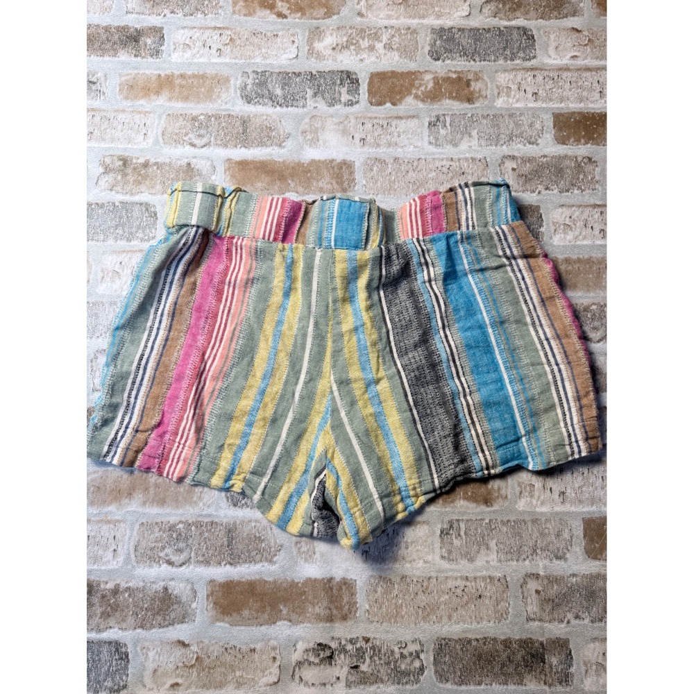 Indigo Rein Womens Striped Linen Blend Shorts Multi Color Elastic Waist Large - Picture 4 of 4